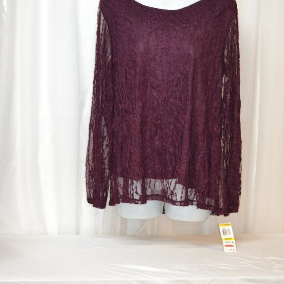 Style & Co Burgundy Lace Off shoulders w/ Long Sleeves - Picture 2 of 8